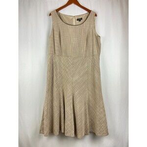 Tahari Arthur S. Levine Sz 18W Dress Beige Fit & Flare Textured Workwear Office